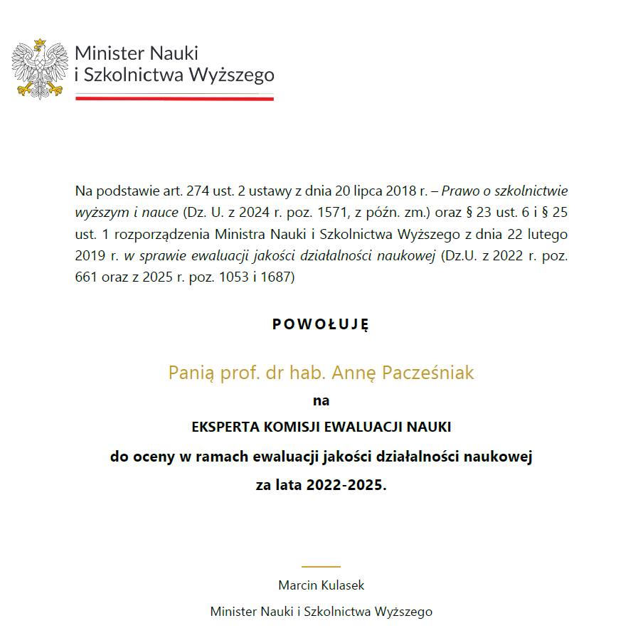 list powołujący od ministra